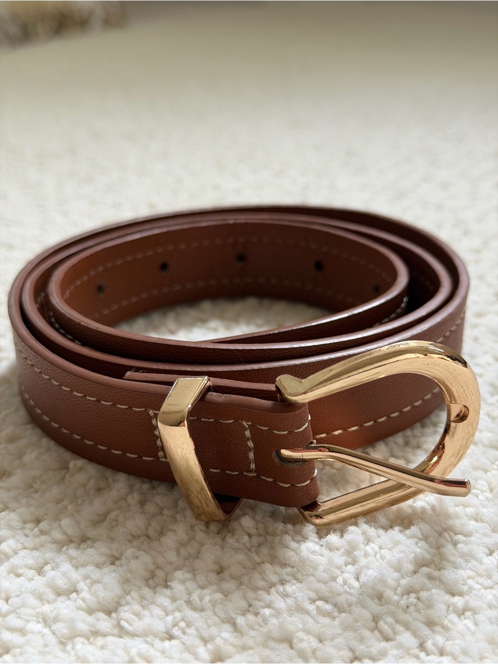 Classic Brown and Tan Women Belts with Gold Buckles - Picture 4 of 9